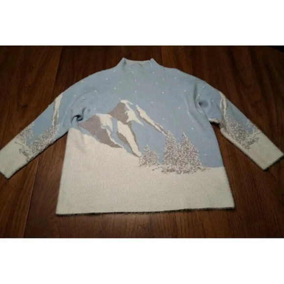 Rachel Zoe Sweater 1X Blue Mountain Snow Winter Soft Pullover Turtle Neck - Picture 3 of 10